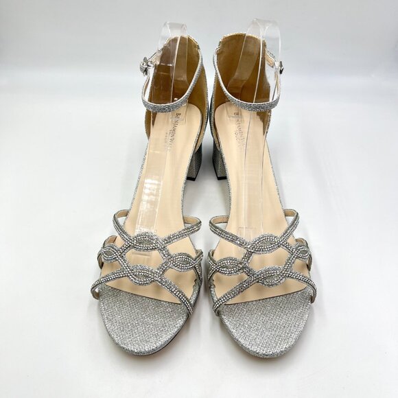 Touch Ups Womens 12M Zoey Silver Sparkly Low Block Heels Dress Sandals Shoes - Picture 2 of 14
